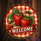 Strawberries and Bumblebees Metal Door Sign
