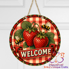 Strawberries and Bumblebees Metal Door Sign