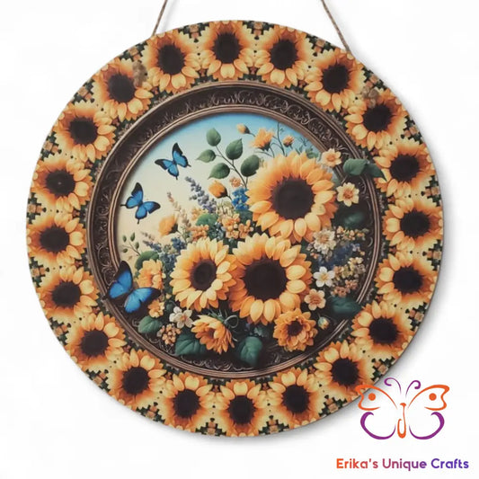 Sunflower Butterflies Round Hanging Door Sign Door Sign