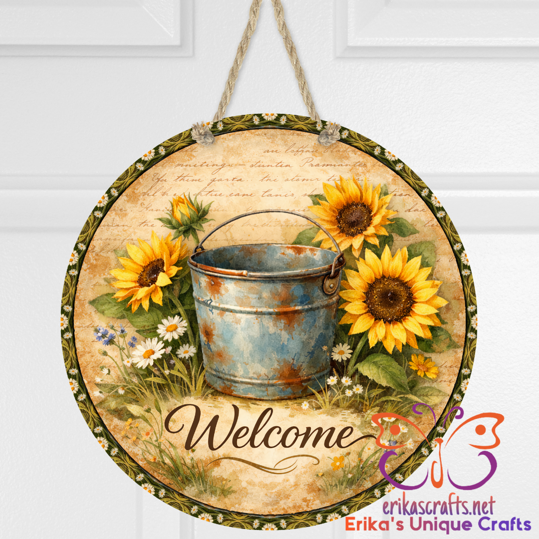 Sunflower Bucket Door Sign