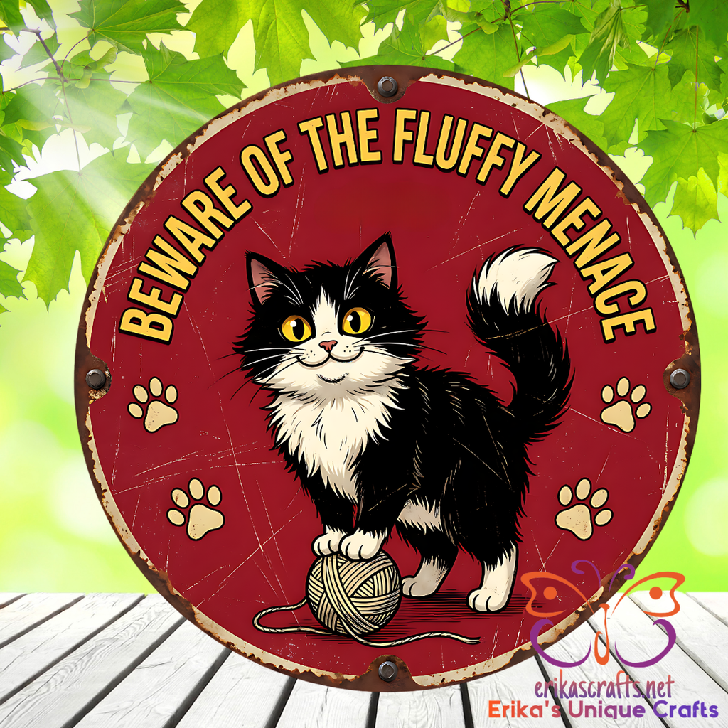 Beware of the Fluffy Menace Round Door Sign