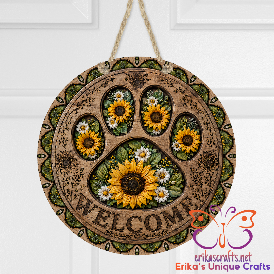 Sunflower Paw Metal Door Sign