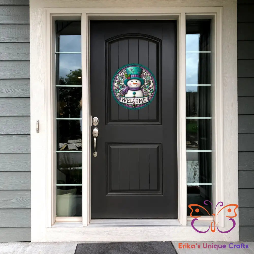 Teal Snowman Round Hanging Door Sign Door Sign