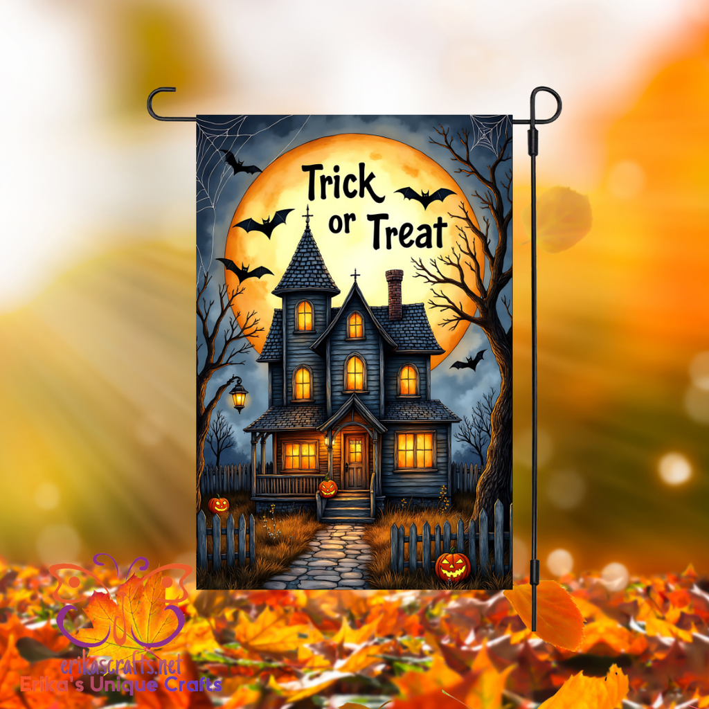 Trick Or Treat Haunted House Garden Flag