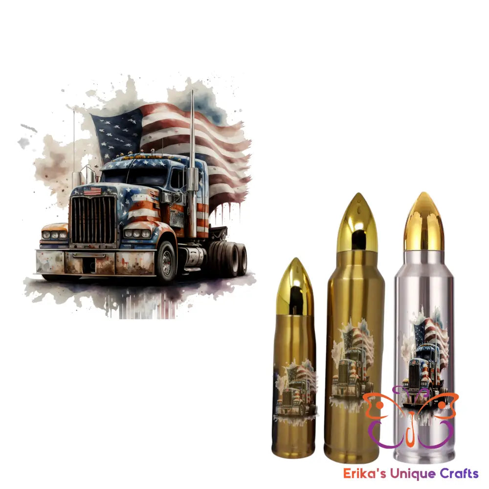 Truck and American Flag Bullet Thermos Tumbler Bullet Thermos