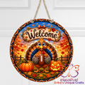 Fall Turkey and Football Metal Door Sign