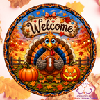Fall Turkey and Football Metal Door Sign