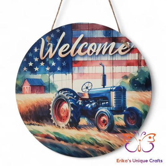 USA Farm Tractor Round Hanging Door Sign Door Sign