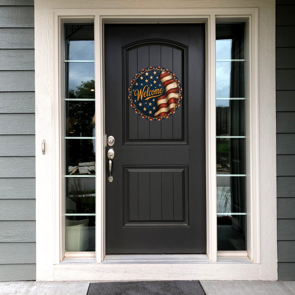 US Flag Welcome Door Sign