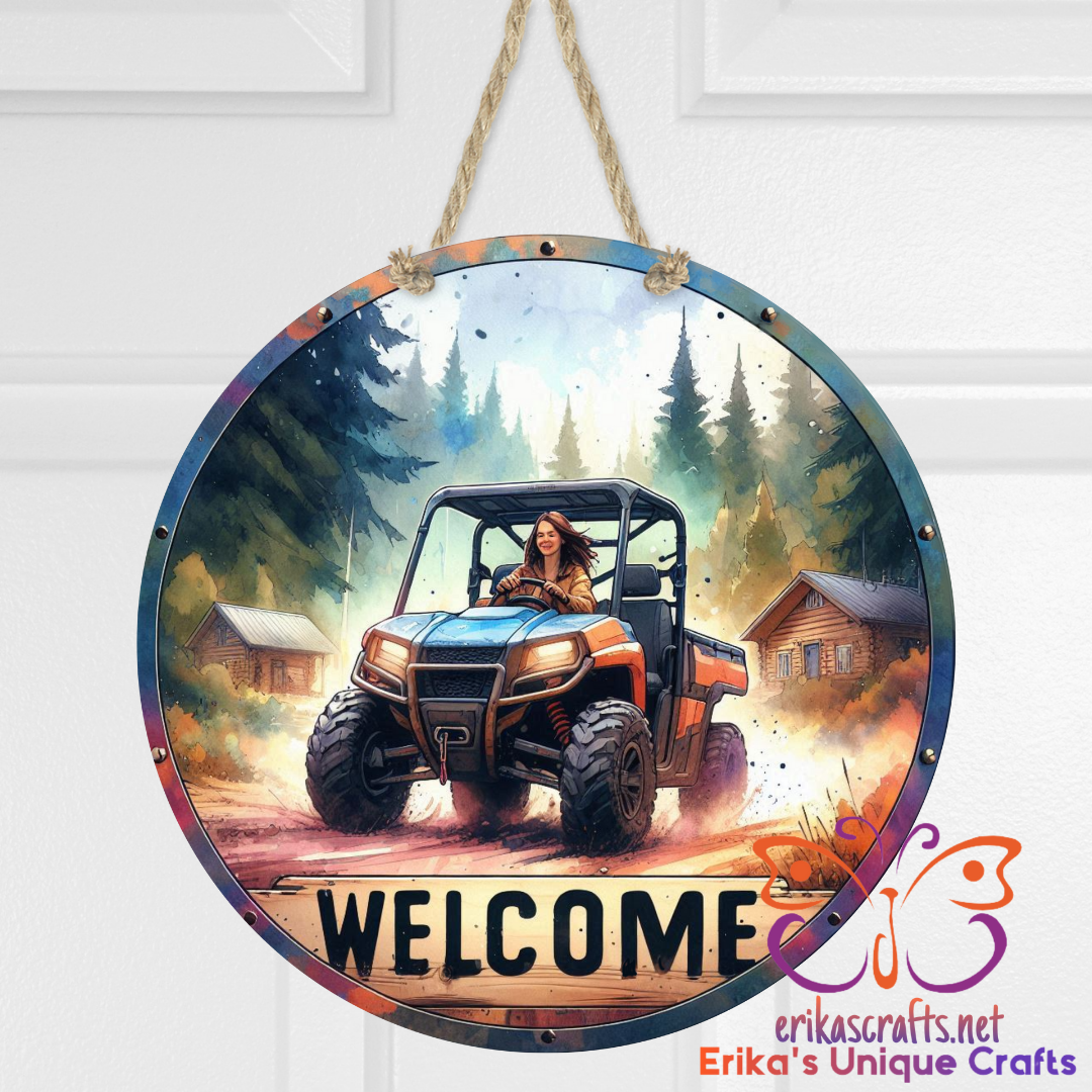 UTV Welcome Round Hanging Door Sign - Door Sign