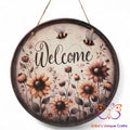 Vintage Flowers and Bees Round Hanging Door Sign Door Sign