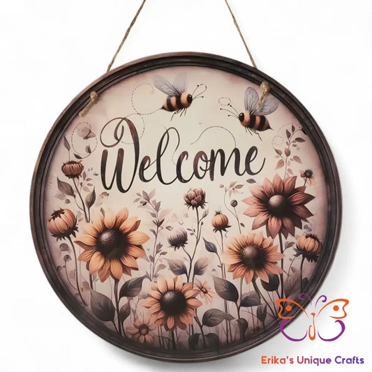 Vintage Flowers and Bees Round Hanging Door Sign Door Sign