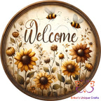 Vintage Flowers and Bees Round Hanging Door Sign Door Sign