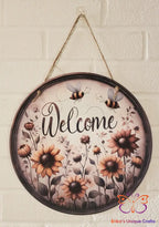 Vintage Flowers and Bees Round Hanging Door Sign Door Sign