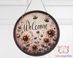 Vintage Flowers and Bees Round Hanging Door Sign Door Sign