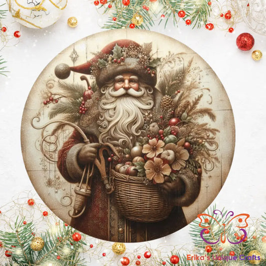 Vintage Santa Christmas Round Hanging Door Sign Door Sign