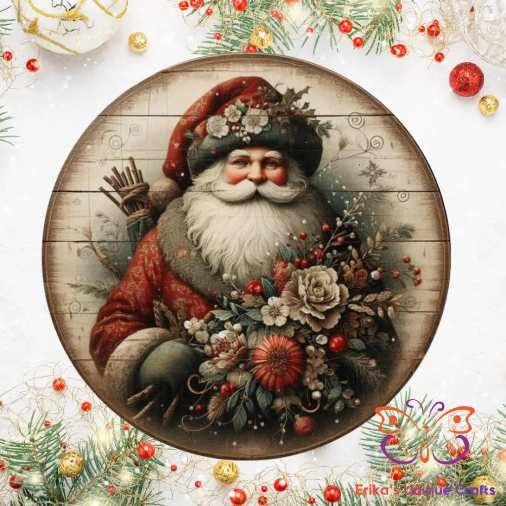 Vintage Santa Claus Round Hanging Door Sign Door Sign