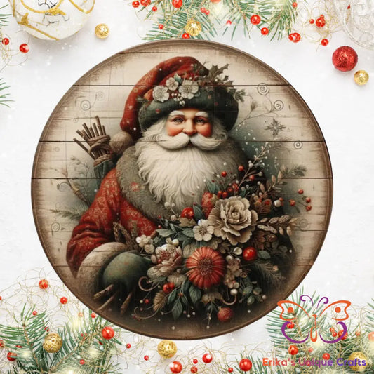 Vintage Santa Claus Round Hanging Door Sign Door Sign