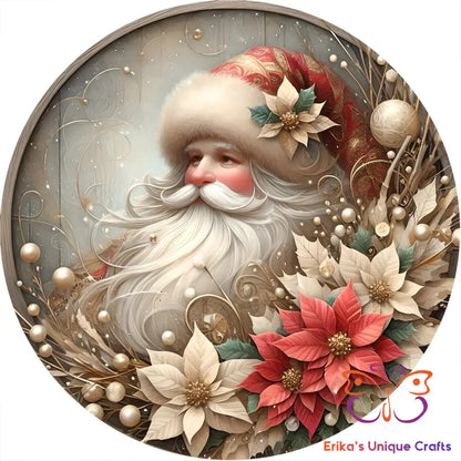 Vintage Santa Round Hanging Door Sign Door Sign