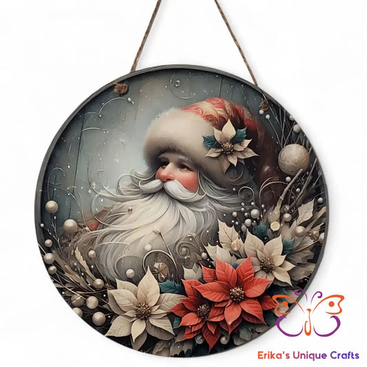 Vintage Santa Round Hanging Door Sign Door Sign