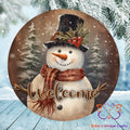 Vintage Welcome Snowman Round Hanging Door Sign Door Sign