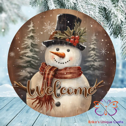 Vintage Welcome Snowman Round Hanging Door Sign Door Sign