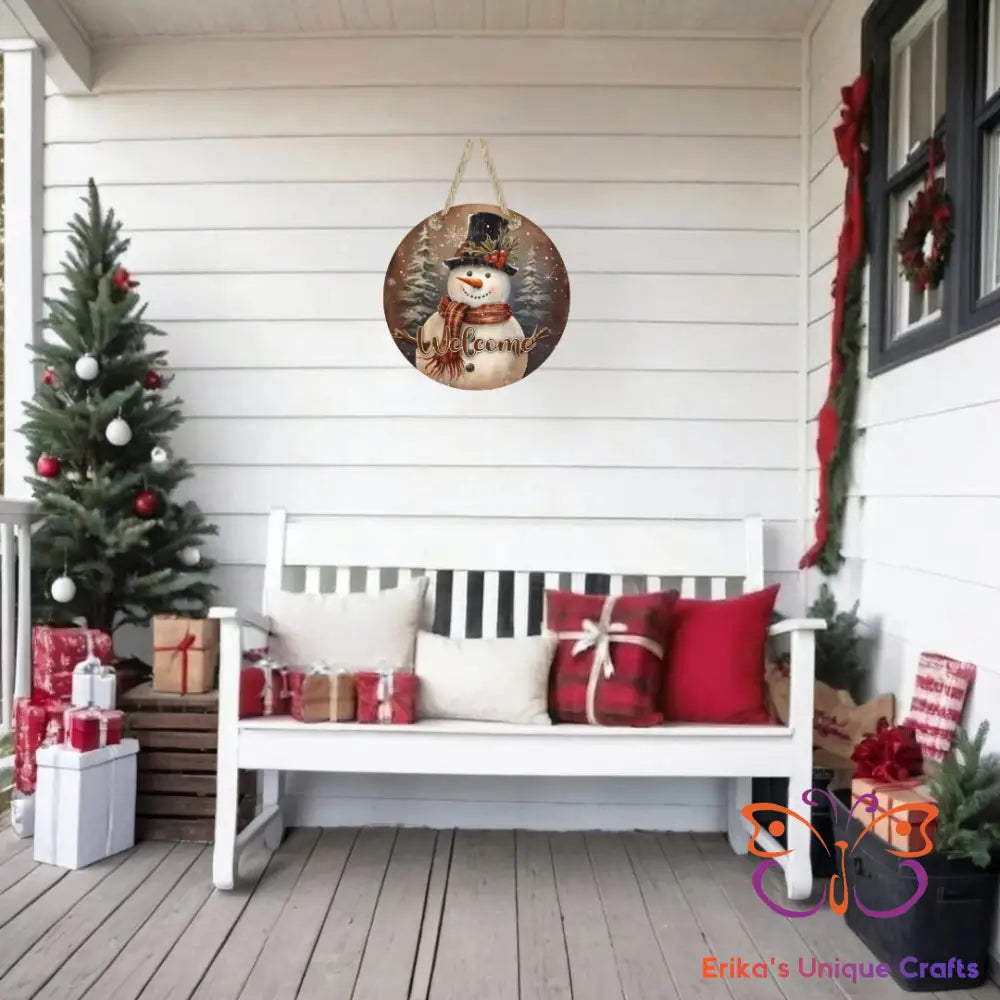 Vintage Welcome Snowman Round Hanging Door Sign Door Sign