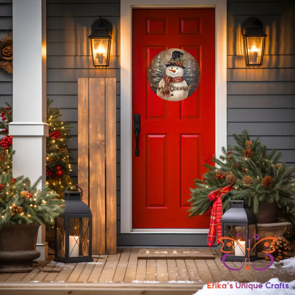 Vintage Welcome Snowman Round Hanging Door Sign Door Sign