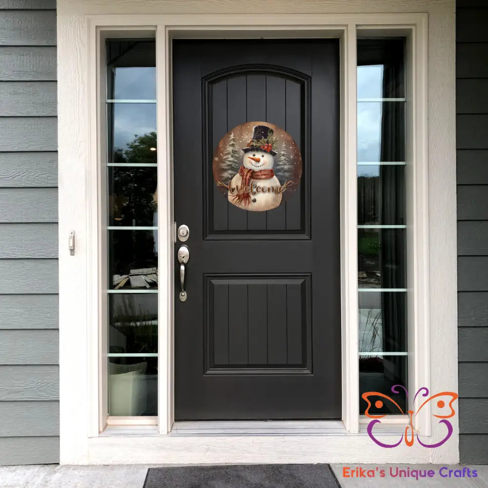 Vintage Welcome Snowman Round Hanging Door Sign Door Sign