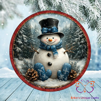 Vintage Winter Snowman Round Hanging Door Sign Door Sign
