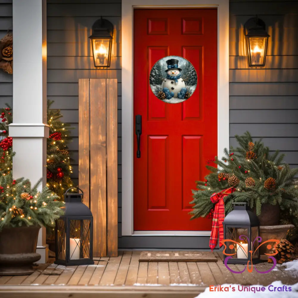 Vintage Winter Snowman Round Hanging Door Sign Door Sign