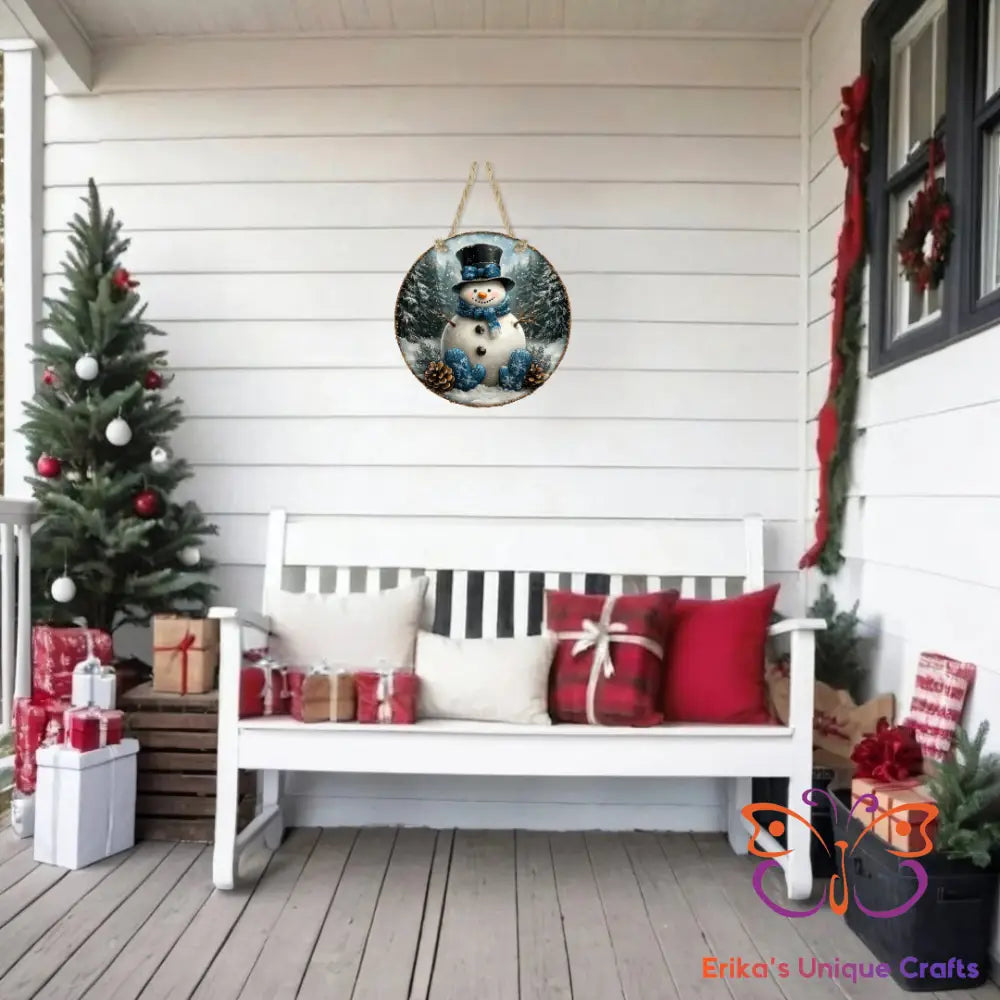 Vintage Winter Snowman Round Hanging Door Sign Door Sign