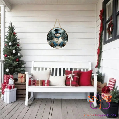 Vintage Winter Snowman Round Hanging Door Sign Door Sign