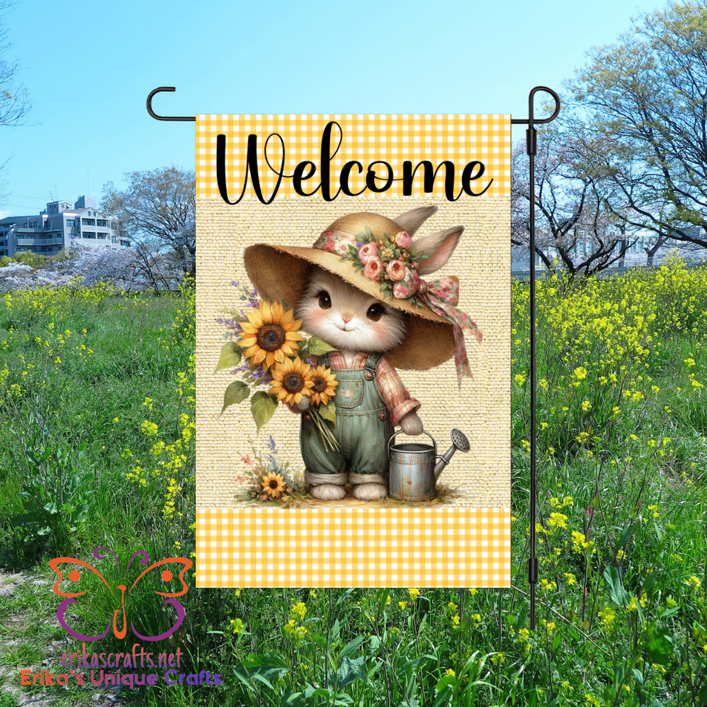 Welcome Vintage Bunny Flag Garden Flag