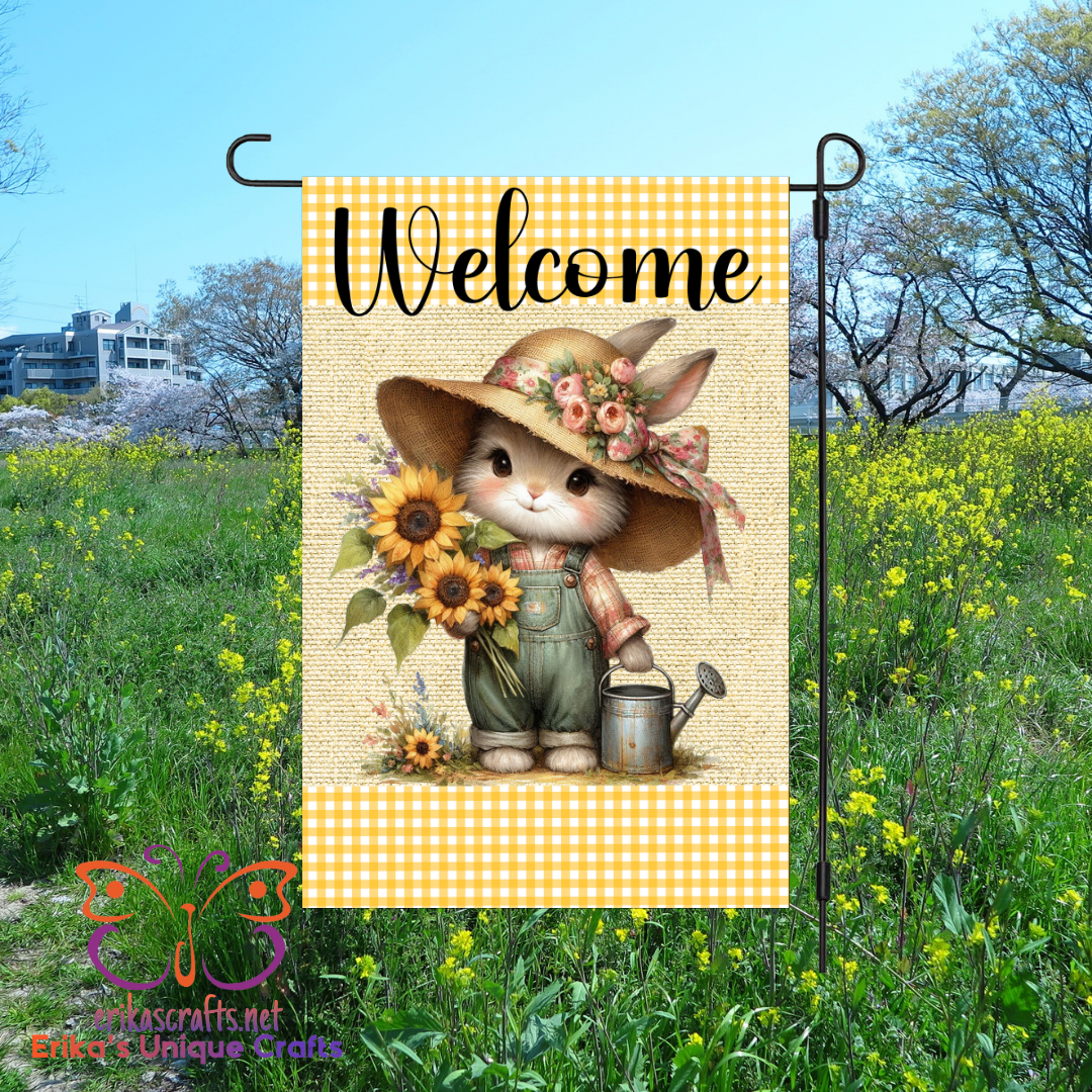 Welcome Vintage Bunny Flag Garden Flag