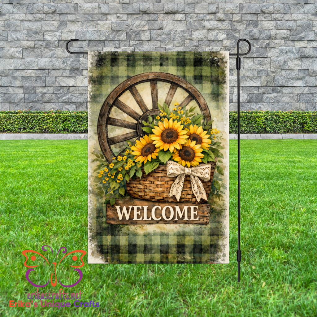 Sunflower Wagon Wheel Flag Garden Flag