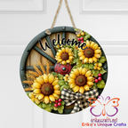 Wagon Wheel Sunflower Metal Door Sign