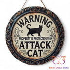 Warning Attack Cat Round Hanging Door Sign Door Sign