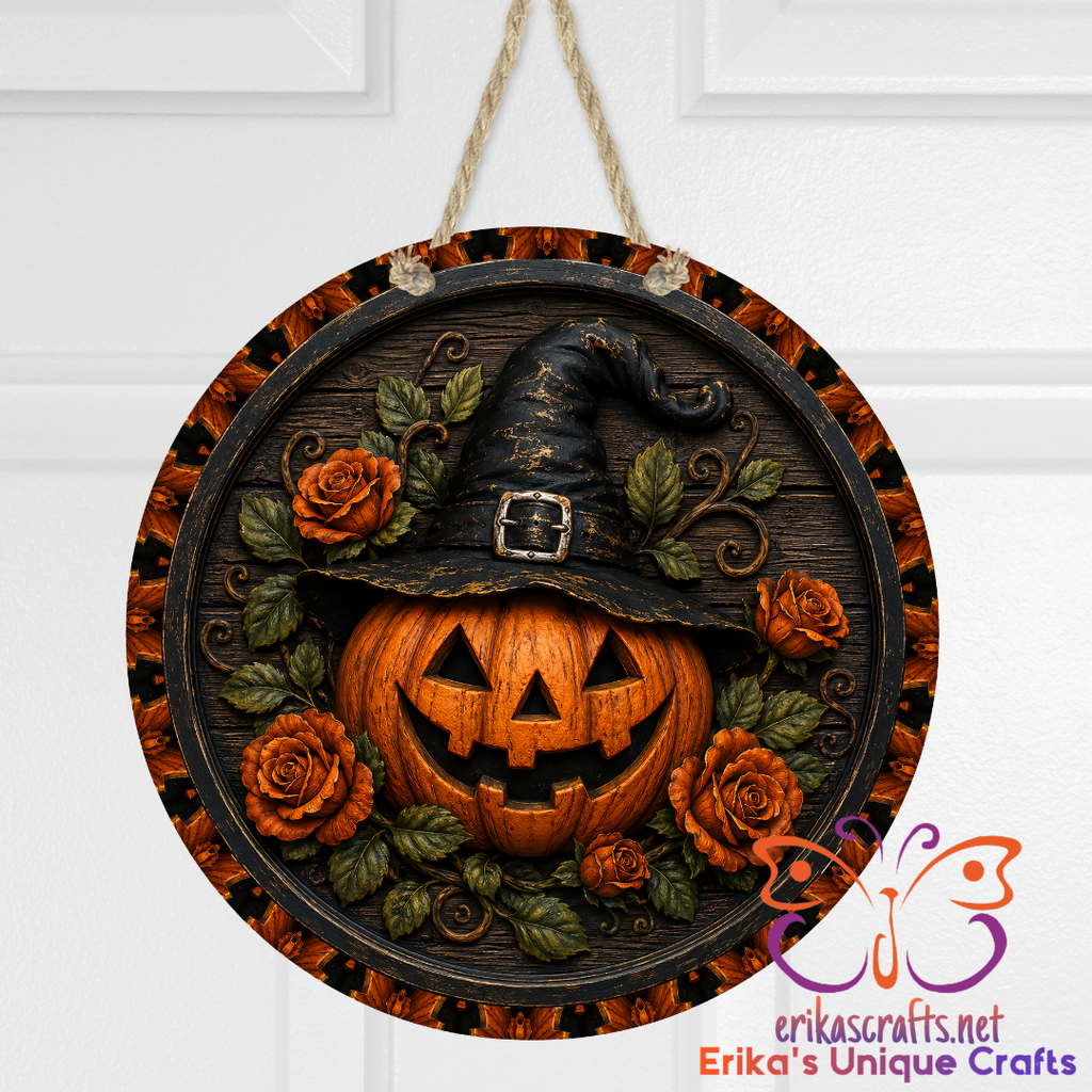 Carved Jack-o'-lantern Metal Door Sign