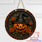 Carved Jack-o'-lantern Metal Door Sign