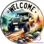 Welcome 4x4 Wrangler Round Hanging Door Sign Door Sign
