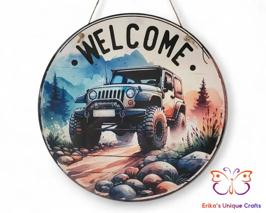 Welcome 4x4 Wrangler Round Hanging Door Sign Door Sign