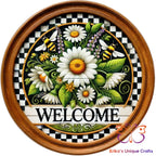 Welcome Bees and Daisies Round Hanging Door Sign Door Sign