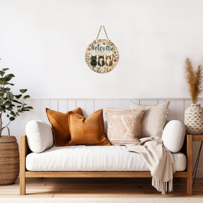 Welcome Cats Round Hanging Door Sign - Door Sign