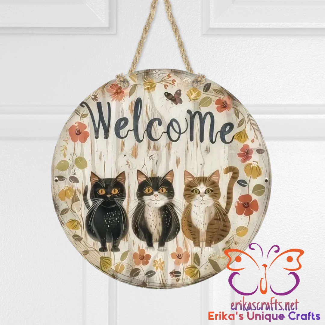 Welcome Cats Round Hanging Door Sign - Door Sign