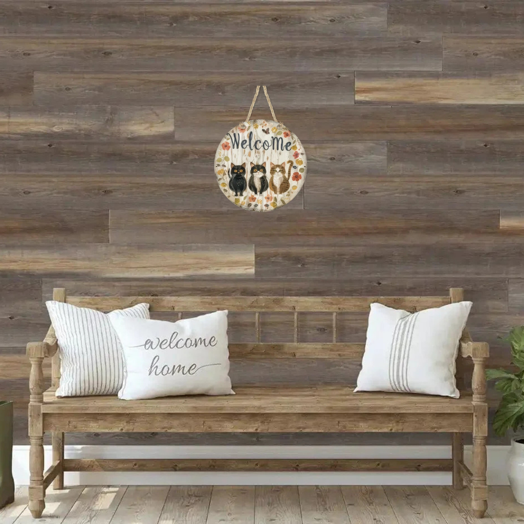 Welcome Cats Round Hanging Door Sign - Door Sign