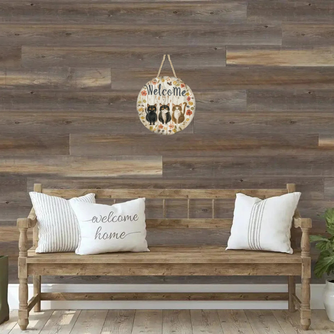 Welcome Cats Round Hanging Door Sign - Door Sign