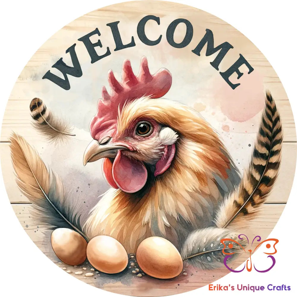 Welcome Chicken and Eggs Round Hanging Door Sign Door Sign