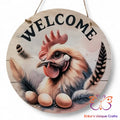 Welcome Chicken and Eggs Round Hanging Door Sign Door Sign