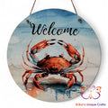 Welcome Crab Round Hanging Door Sign Door Sign